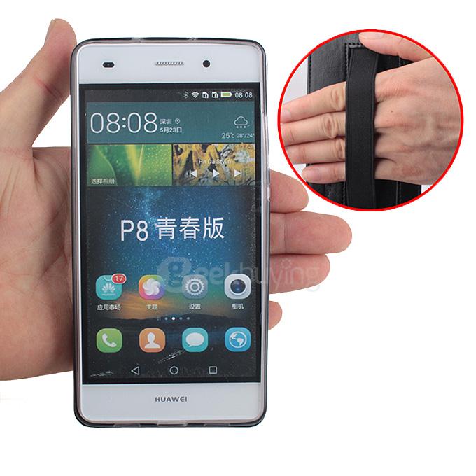 Protective Hard Cover Flip Stand Leather Case with Elastic Band for HUAWEI P8 Lite Smartphone - Black