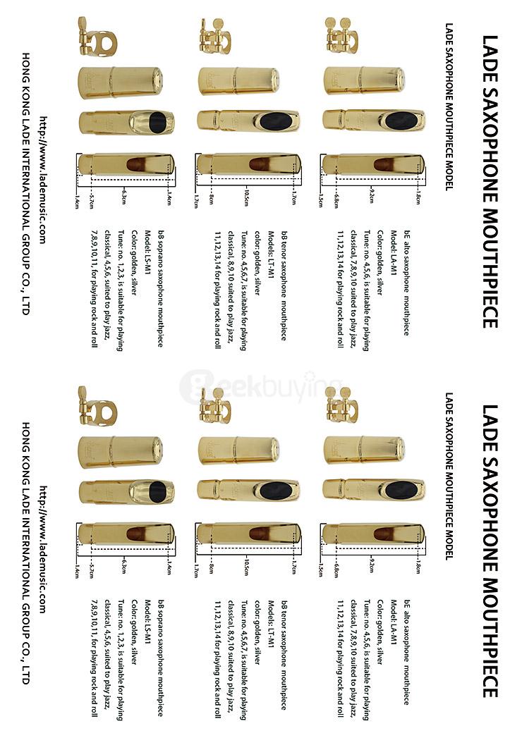 LADE Alto Saxophone Metal Mouthpiece + 2 Pcs Mouthpiece Cushions #7 - Golden + Black