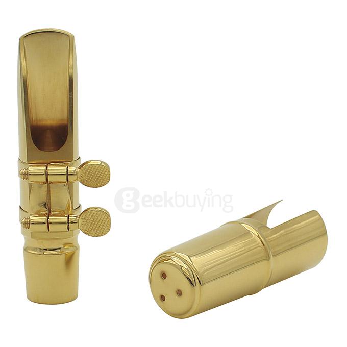 LADE Alto Saxophone Metal Mouthpiece + 2 Pcs Mouthpiece Cushions #7 - Golden + Black