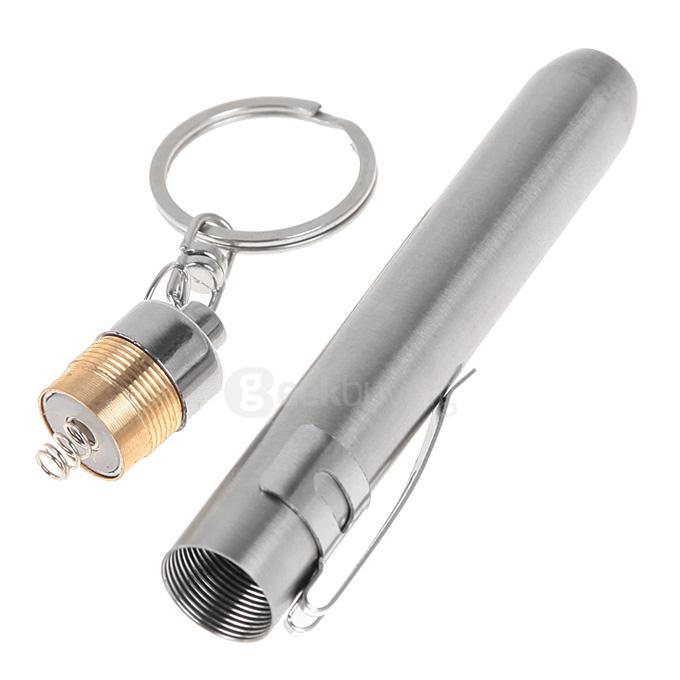 KX-902 Stainless Steel Mini LED Pen Light White Light Penlight Flashlight w/ Clip 1 xAAA