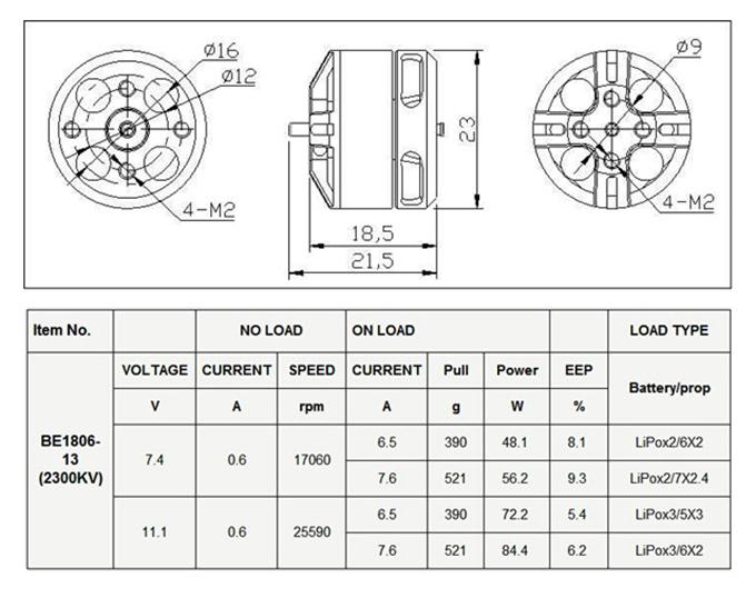 DYS BE1806 2300KV Brushless Motor 2-3S for Mini Multicopters