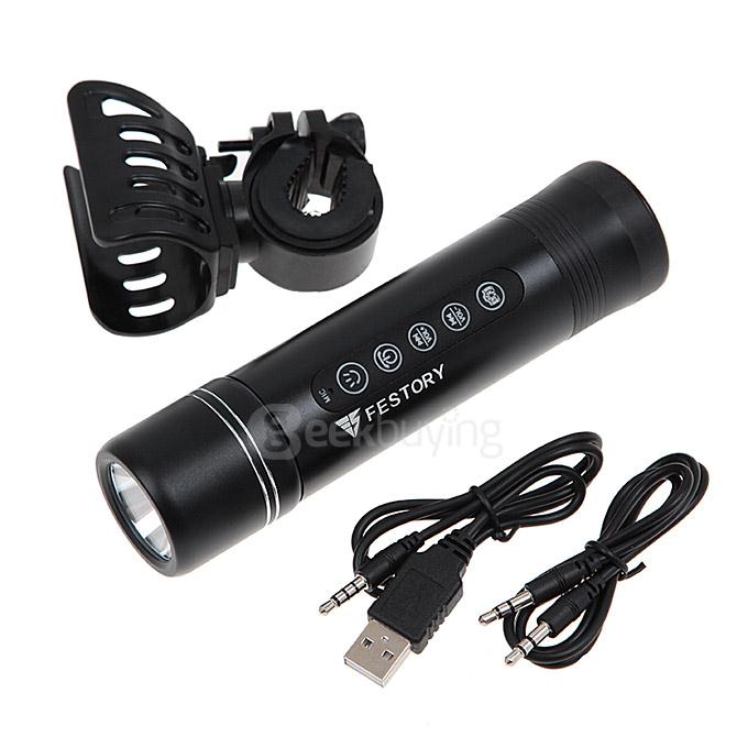 FESTORY X6S IP65 Multifunctional Bluetooth Speaker Mountain Bike Flashlight with Replaceable Battery High-bright Torch - Black