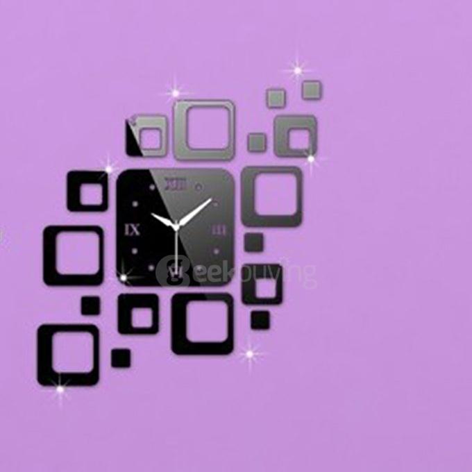 Squares Luxury Wall Art DIY Clock Mirror Stickers for Home Decoration - Black