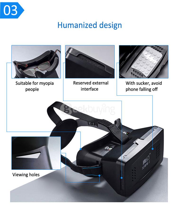 RITECH II 3D Virtual Reality VR Headset FOV75 with Elastic Band for 3.5 - 6 inch Smartphone - Black