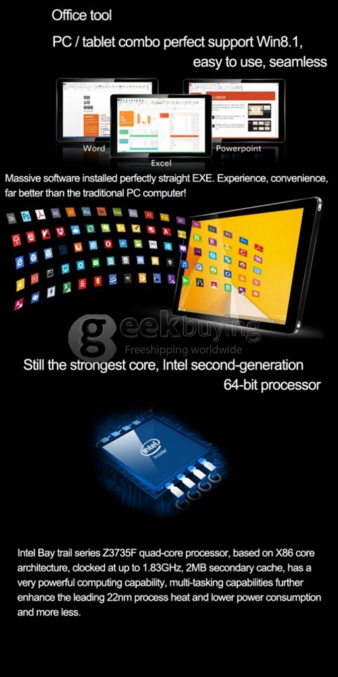 CHUWI V10HD 3G Dual Boot 2GB/32GB 10.1 Inch Win 8.1 & Android 4.4 Tablet PC Intel Z3735F Quad Core 1.83GHz IPS Retina 1920*1200 GPS OTG WiFi - Black