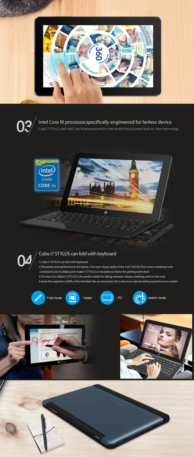 CUBE i7 Stylus Win 8.1 Intel Core-M Dual Core 2.0GHz 4GB/64GB Tablet PC + Cube CEP01 Electromagnetic WACOM Pen