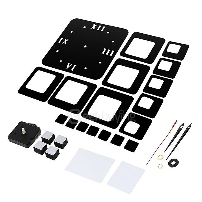 Squares Luxury Wall Art DIY Clock Mirror Stickers for Home Decoration - Black