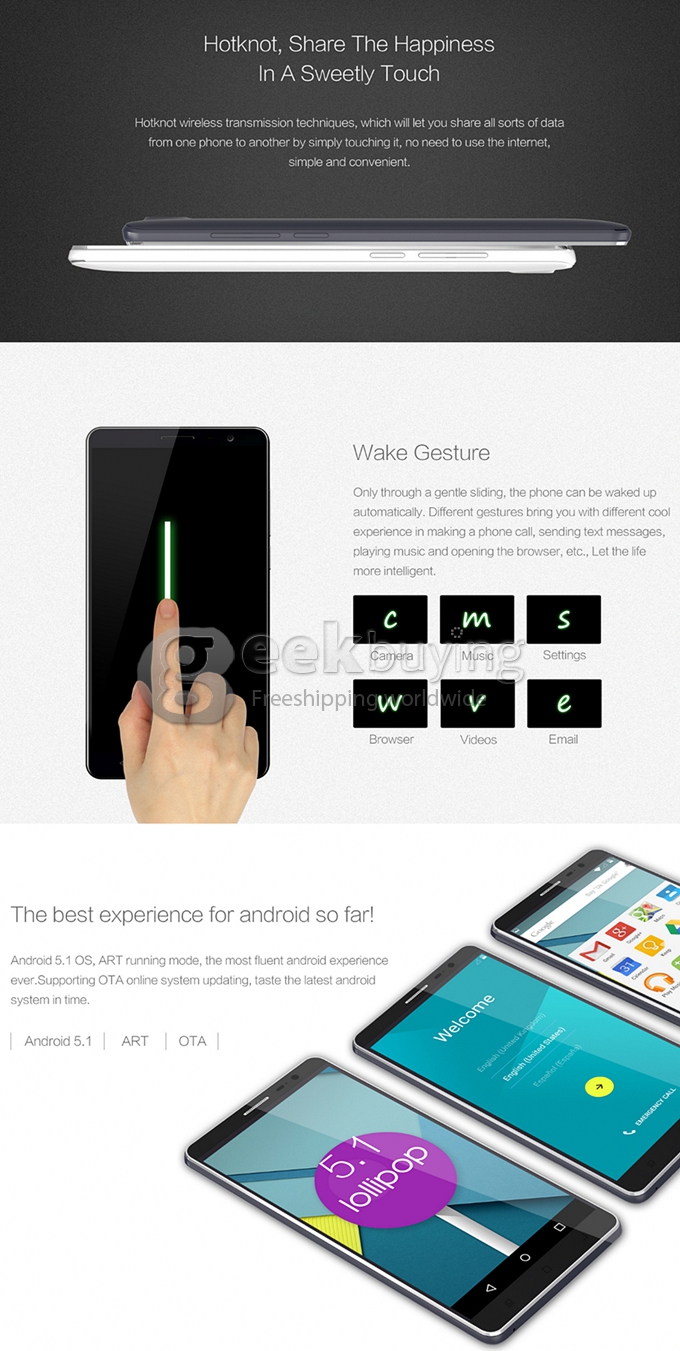BLUBOO X550 5.5inch 4G FDD-LTE 5300mAh Android 5.1 Smartphone MTK6735 Quad Core 2GB 16GB IPS HD HotKnot Smartwake - Black