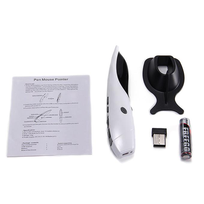 KP-810-38 Multi-function Integrated 2.4G Wireless Pen Mouse Laser Pointer - White + Black