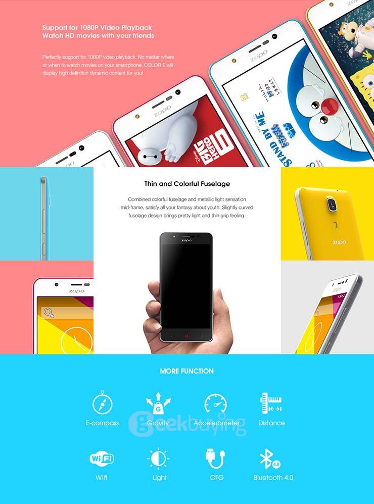 ZOPO ZP350 5.0inch 4G LTE Android 5.1 Smartphone 1GB RAM 8GB ROM 64bit MTK6735 Quad Core 1.0Ghz Miracast - Black