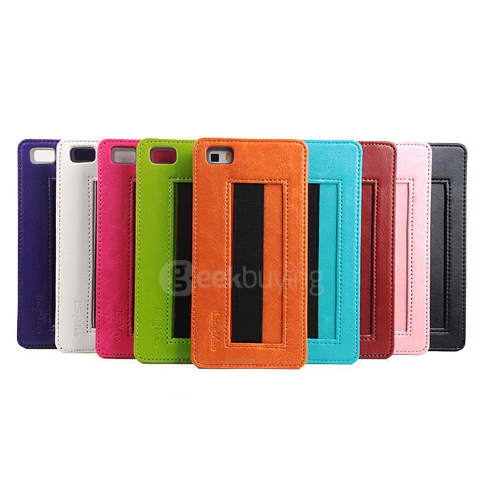 Protective Hard Cover Flip Stand Leather Case with Elastic Band for HUAWEI P8 Lite Smartphone - Rose