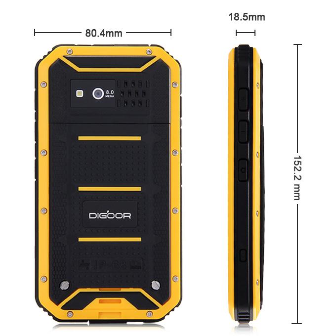DIGOOR DG2 Plus IP68 Rugged Phone 5.0inch Android 4.4 MTK6582 Quad Core 1.3GHz 1GB 8GB 8.0MP Talkback Miracast - Yellow