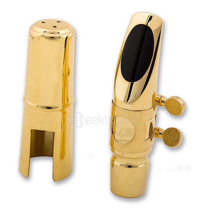 LADE Alto Saxophone Metal Mouthpiece + 2 Pcs Mouthpiece Cushions #7 - Golden + Black