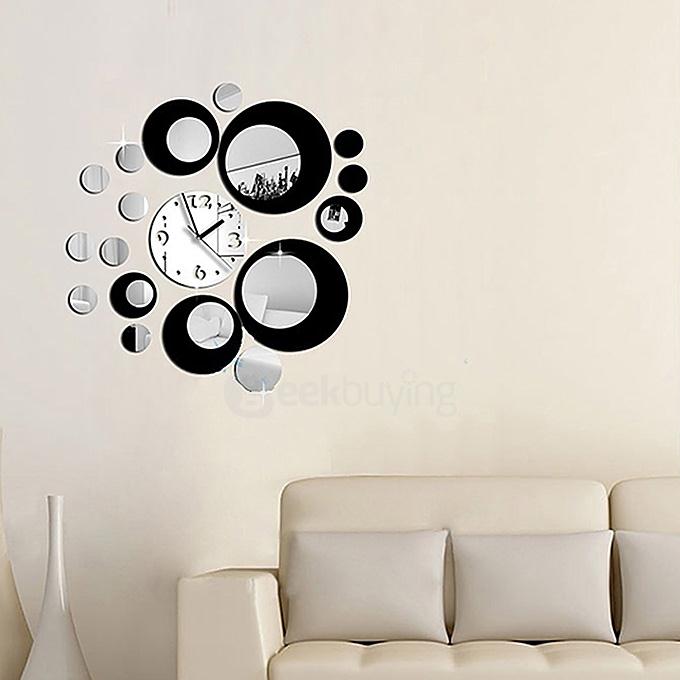 DIY Removable Wall Sticker Clock Mirror Style DIY Art Decal Mural for Home Decor - Black Silver
