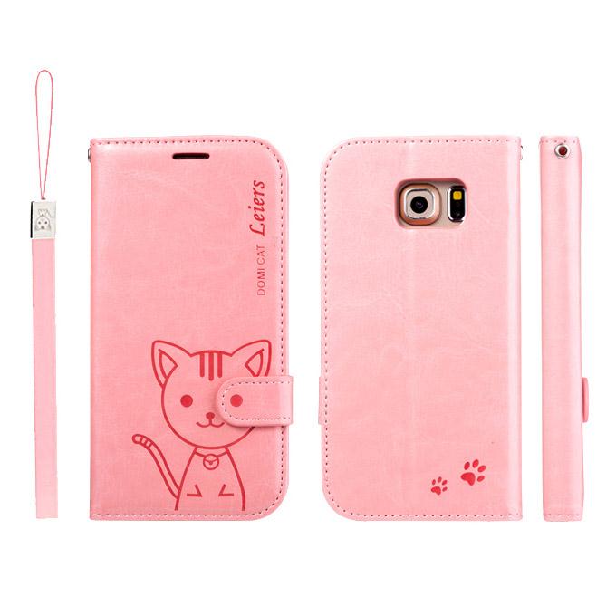 Leiers Domi Cat TPU Leather Case Protective Cover for Samsung GALAXY S6 Edge G9250 - Pink