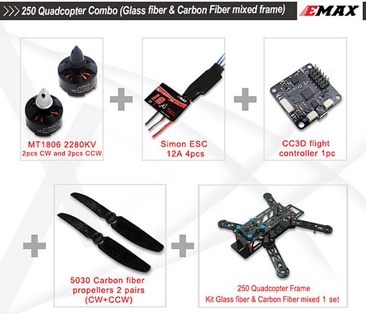 EMAX Nighthawk 250 Glass Carbon Fiber Frame Combo CC3D MT1806 Motor 12A ESC