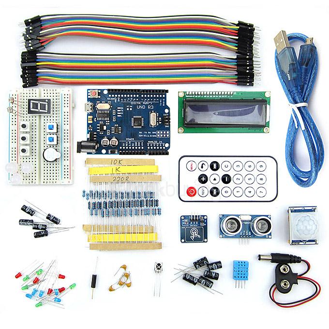 Micro USB UNO R3 BreadBoard Kit with Sensors / LCD Display Module / Tutorial for Arduino
