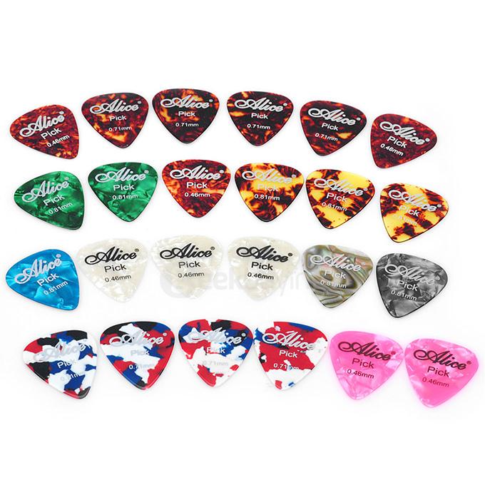 24Pcs/Set Alice AP-24A Durable Celluloid Guitar Picks 0.46/0.71/0.81mm Thickness - Multi Colors