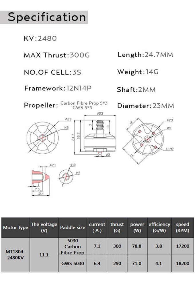 EMAX MT1804 2480KV CW Brushless Motor For DRQ 250