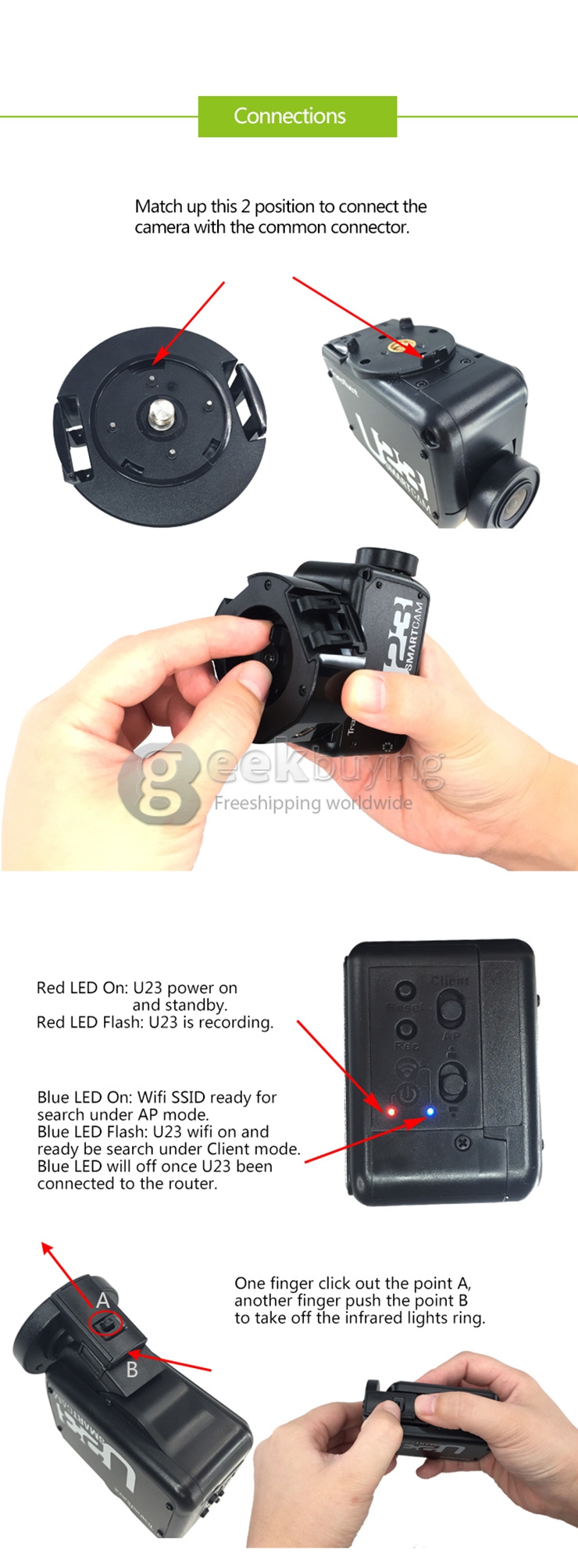 Transfluent U23 Home Security Wifi Remote Control / Phone Control Mini Camera Lamp Holder Powerded MR16 Interface - Black