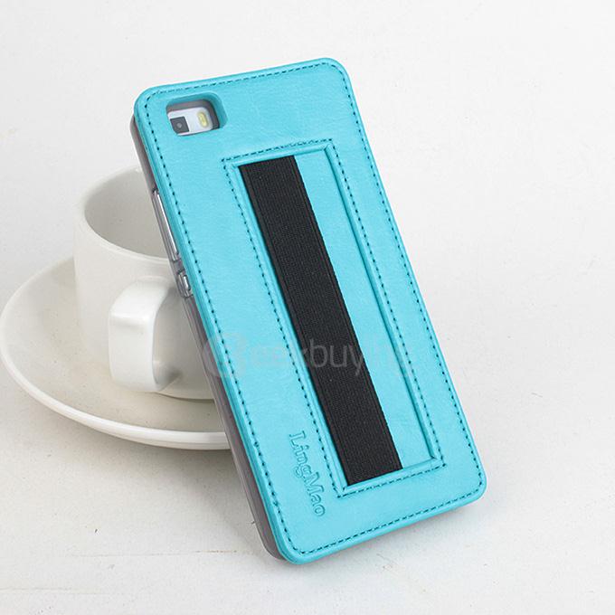Protective Hard Cover Flip Stand Leather Case with Elastic Band for HUAWEI P8 Lite Smartphone - Blue