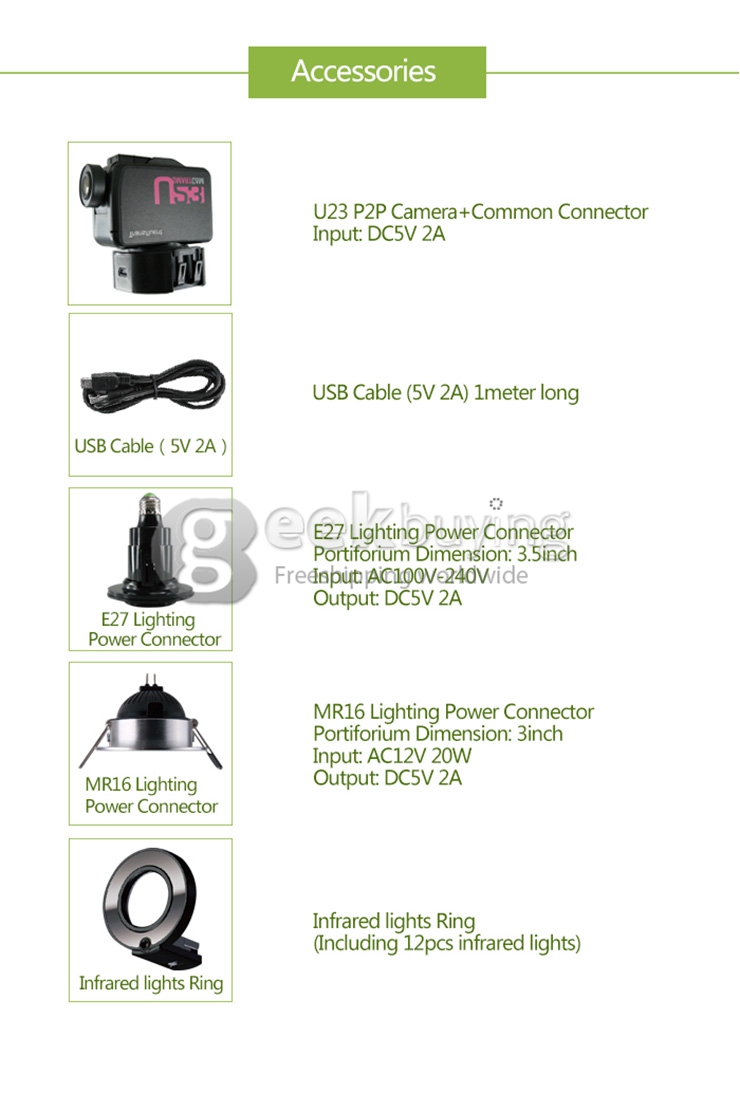 Transfluent U23 Home Security Wifi Remote Control / Phone Control Mini Camera Lamp Holder Powerded E27 Interface - Black