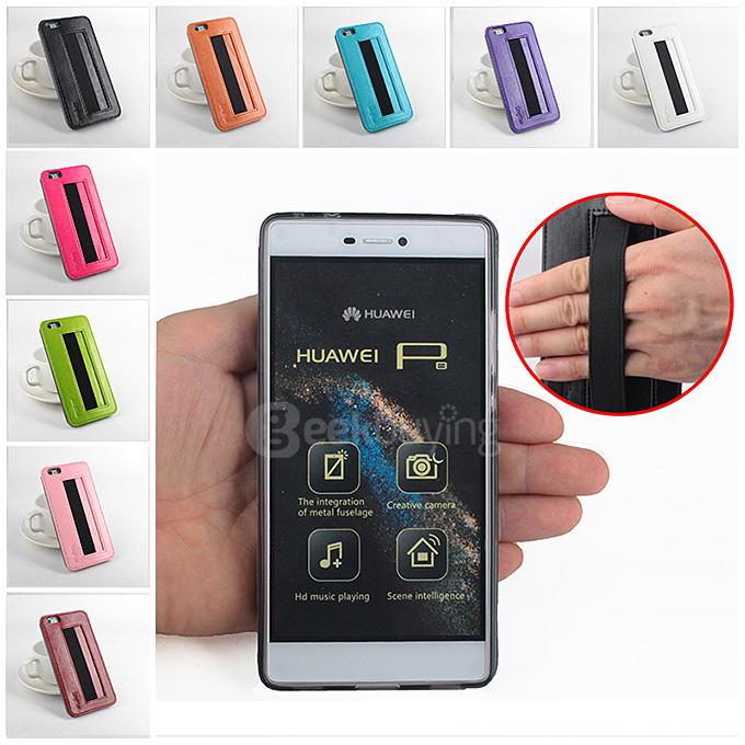 Protective Hard Cover Flip Stand Leather Case with Elastic Band for HUAWEI P8 - Black