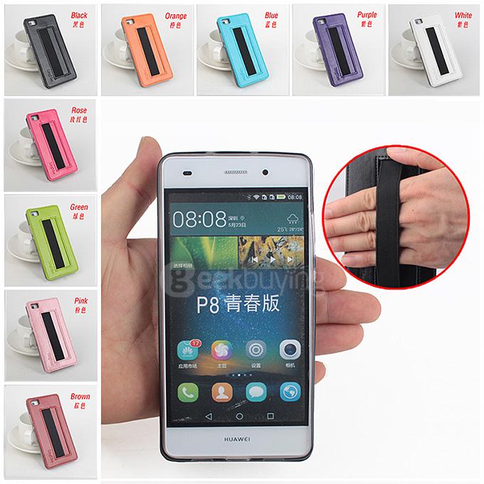 Protective Hard Cover Flip Stand Leather Case with Elastic Band for HUAWEI P8 Lite Smartphone - Rose