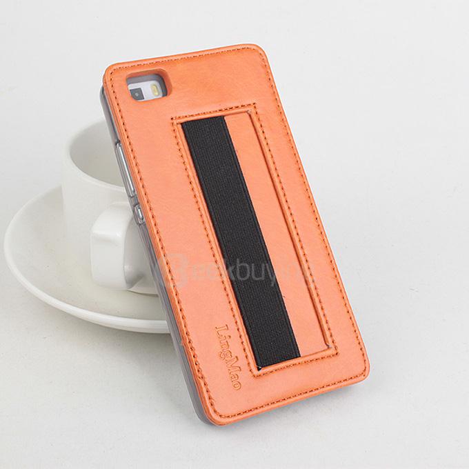 Protective Hard Cover Flip Stand Leather Case with Elastic Band for HUAWEI P8 Lite Smartphone - Orange