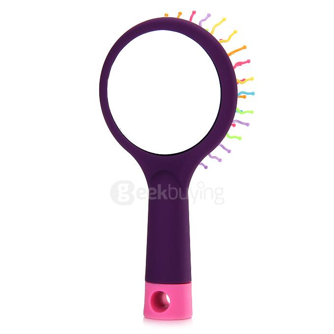 2 in 1 Rainbow Comb Volume Hair Brush Hairdressing Mirror Tool Travel Household Necessity