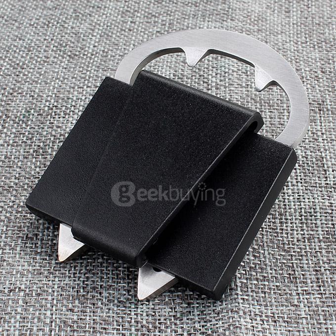 Sharp Bottle Opener Corkscrew Belt Clip Multi-functional Survival Tool Self-Defense Kit - Black+Silver