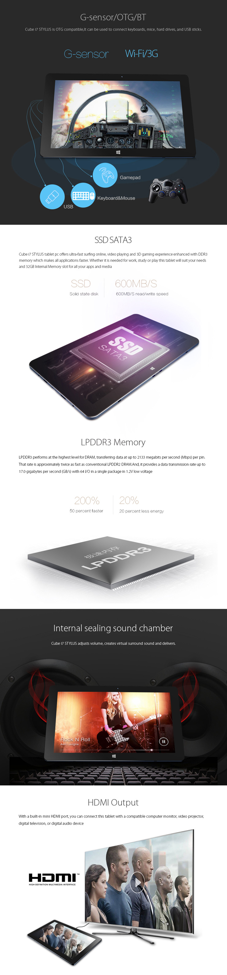 CUBE i7 Stylus Win 8.1 Intel Core-M Dual Core 2.0GHz 4GB/64GB 10.6 Inch Tablet PC + Cube CDK02 Magnetic Touchpad Keyboard