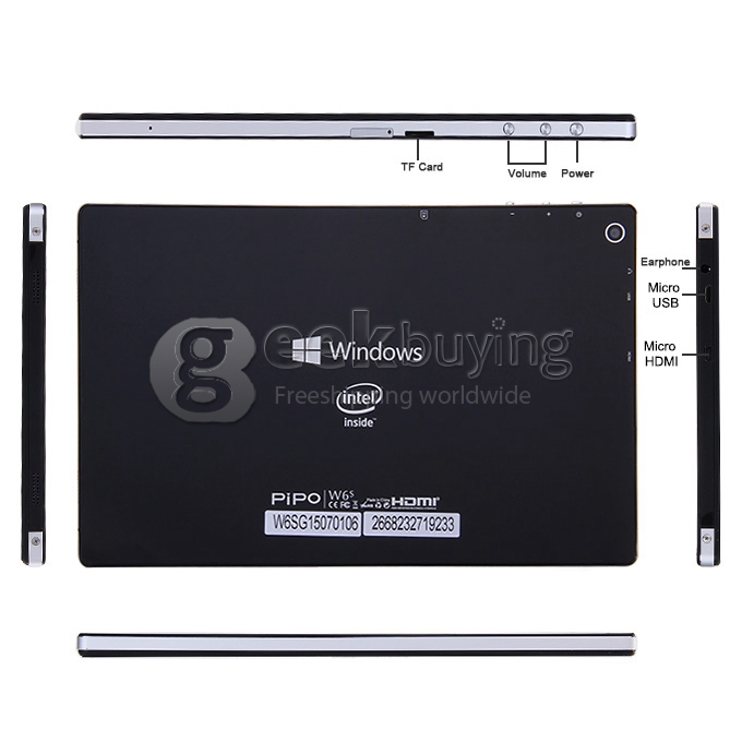 PIPO W6S WiFi Dual OS 8.9 Inch 2GB/64GB Win8.1 with Bing & Android4.4 Tablet PC Intel Z3735F Quad Core 1.83GHz PLS 1920*1200 HDMI Bluetooth - Black