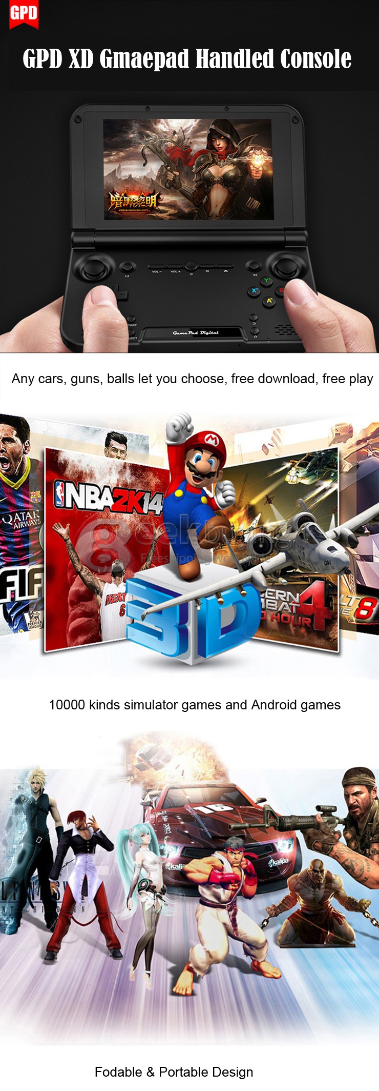 GPD XD 5 Inch Android4.4 Gamepad 2GB/16GB RK3288 Quad Core 1.8GHz Handled Game Console H-IPS 1280*720 HDMI Game Tablet PC - Blue