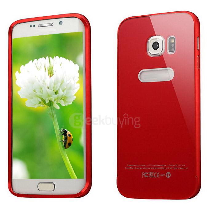Metal Bumper Shockproof Protect Slim Back Case Cover for Samsung Galaxy S6 Edge - Red