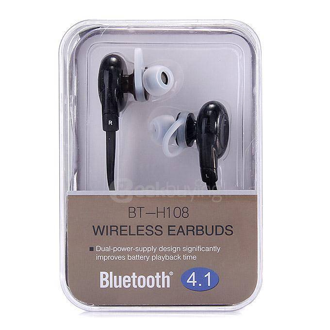BT-H108 Bluetooth Stereo Headset BT4.1 Headphone Wireless Earbuds Sports Earphone Dual Power Supply - Black