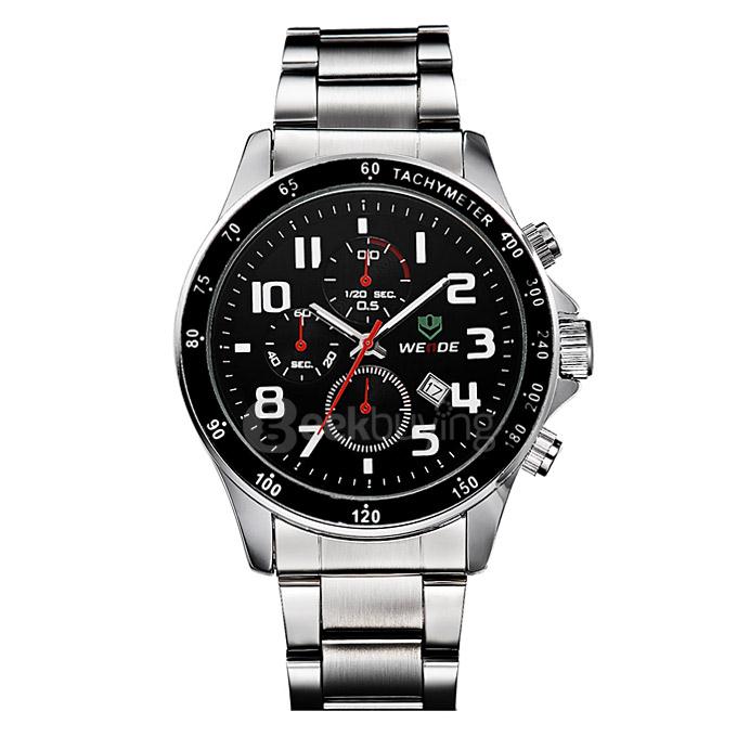 WEIDE WH3308 Classic Stainless Steel Men Quartz Watch Time And Date Display - Black + Silver