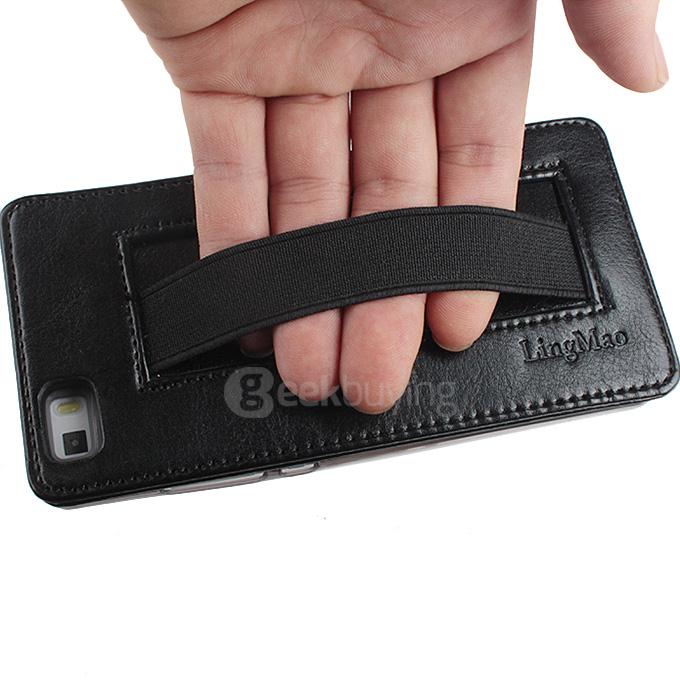 Protective Hard Cover Flip Stand Leather Case with Elastic Band for HUAWEI P8 Lite Smartphone - Black