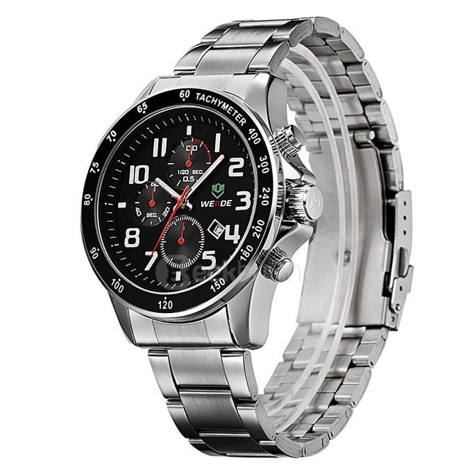WEIDE WH3308 Classic Stainless Steel Men Quartz Watch Time And Date Display - Black + Silver