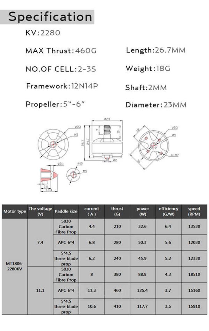 EMAX MT1806 KV2280 Brushless Motor For QAV250