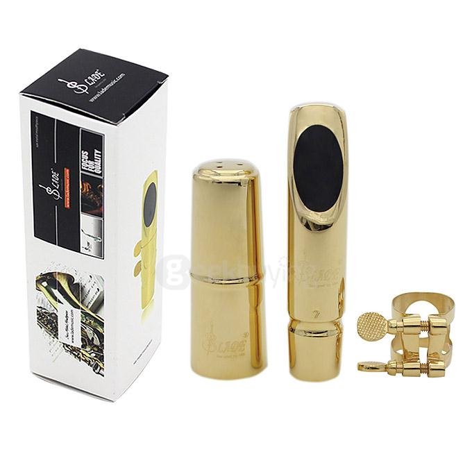 LADE Alto Saxophone Metal Mouthpiece + 2 Pcs Mouthpiece Cushions #7 - Golden + Black