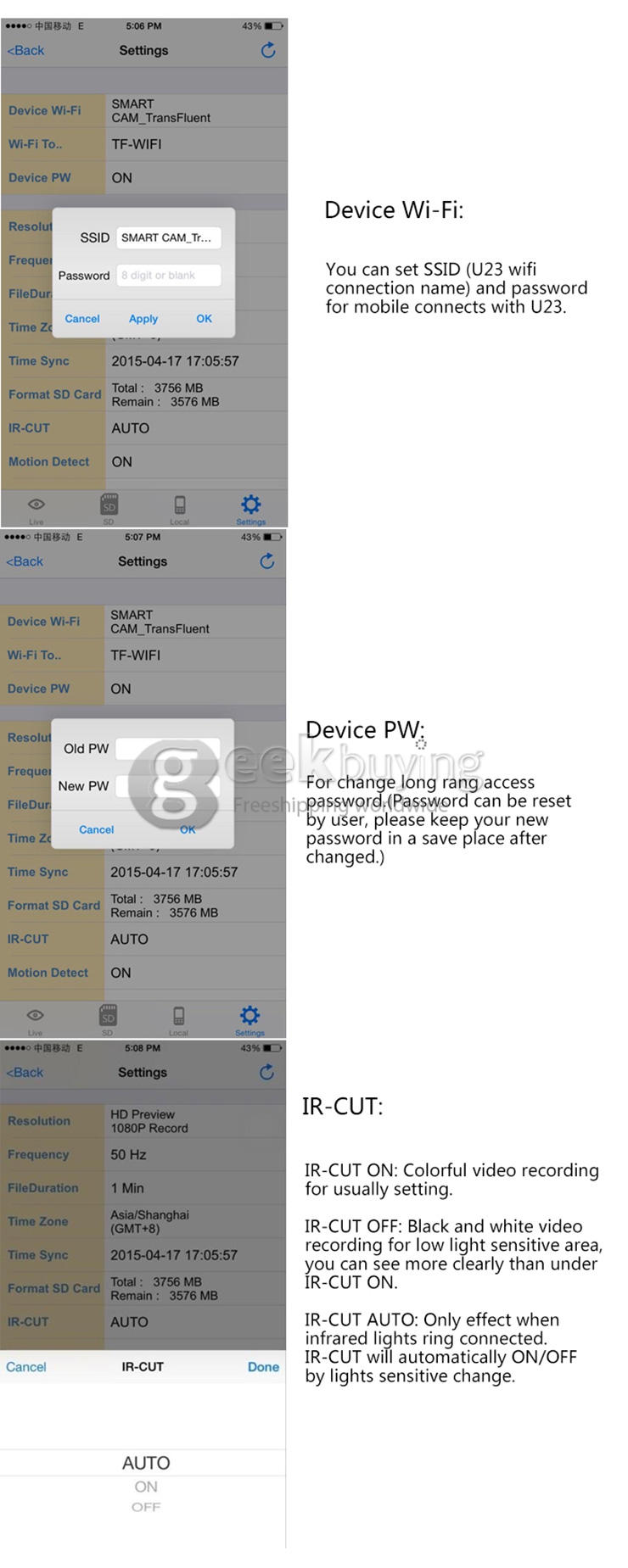 Transfluent U23 Home Security Wifi Remote Control / Phone Control Mini Camera Lamp Holder Powerded E27 Interface - Black