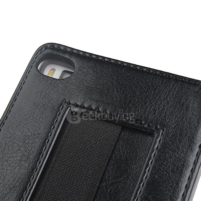 Protective Hard Cover Flip Stand Leather Case with Elastic Band for HUAWEI P8 - Black