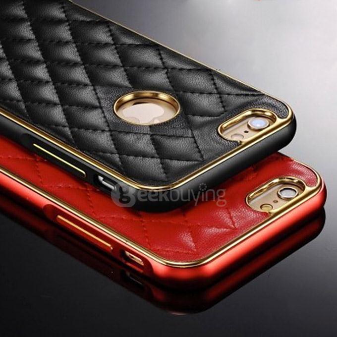 Genuine Leather Protective Case Cover with Metal Frame for iPhone 6 Plus - Black
