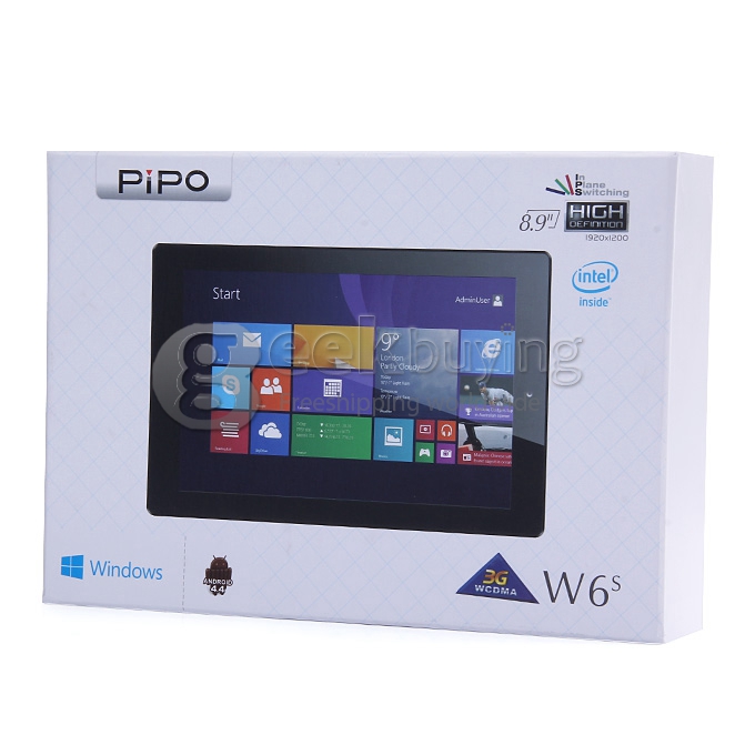 PIPO W6S WiFi Dual OS 8.9 Inch 2GB/64GB Win8.1 with Bing & Android4.4 Tablet PC Intel Z3735F Quad Core 1.83GHz PLS 1920*1200 HDMI Bluetooth - Black