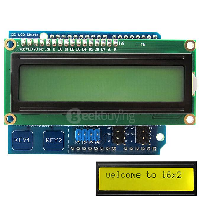 I2C LCD 1602 Shield Display Module with Touch Keys Yellow Green Back Light for Arduino UNO / Mega2560