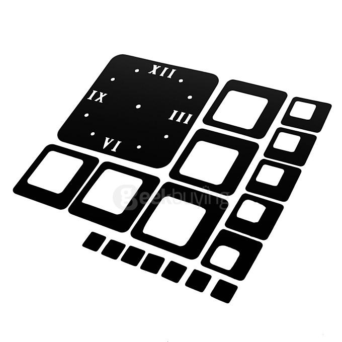 Squares Luxury Wall Art DIY Clock Mirror Stickers for Home Decoration - Black