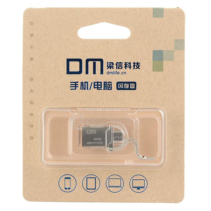 DM PD008 Waterproof 32GB USB 2.0 + Micro USB OTG Flash Drive U Disk for Smart Phone & Computer - Silver