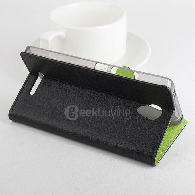 Contrast Color Protective Hard Cover Flip Stand Leather Case for Xiaomi Redmi Note 2 Smartphone - Black