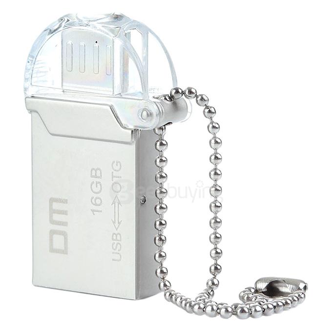 DM PD008 Waterproof 16GB USB 2.0 + Micro USB OTG Flash Drive U Disk for Smart Phone & Computer - Silver